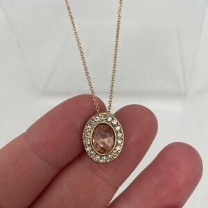 Goldtone oval Pink rhinestone necklace